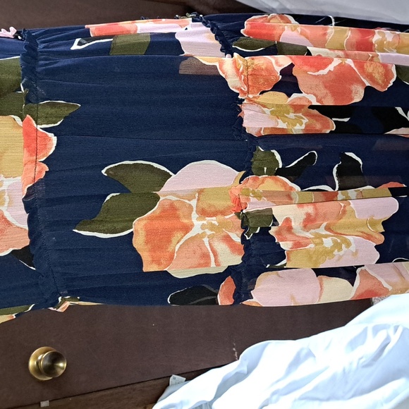 Maurices sundress, size M navy blue with orange, pink, taupe, and olive green - Picture 3 of 6